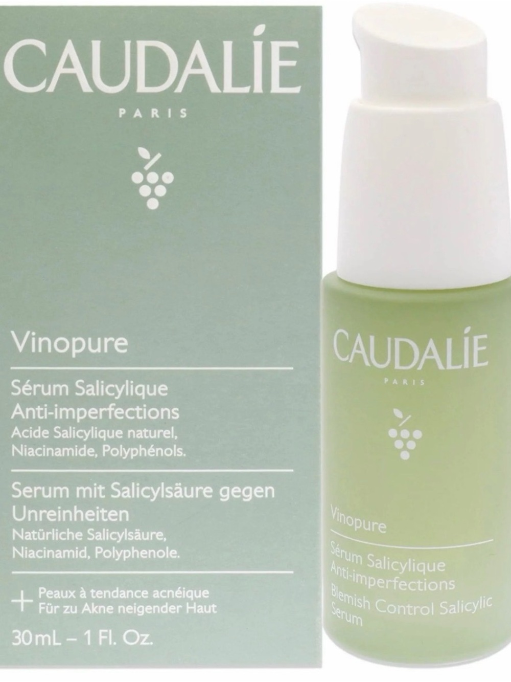 Caudalie Vinopure Salicylic Serum - Light Green & White